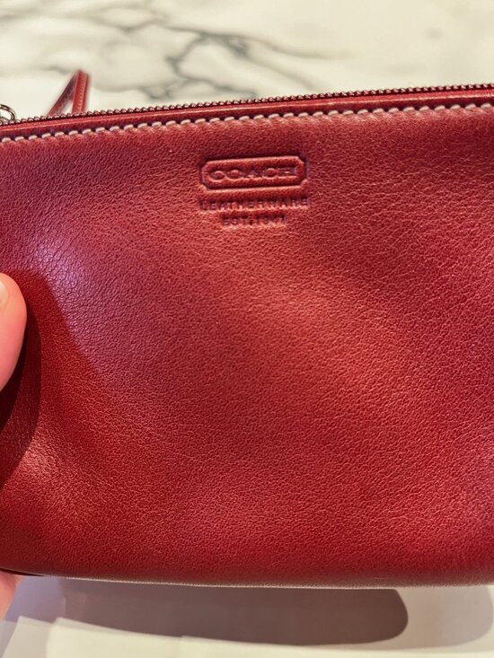 Coach Handbags - Vintage Coach Red Leather Small Zip Wristlet Pouch